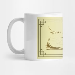 Riverside Serenity: Hand-drawn Samurai Watching Sunset Mug